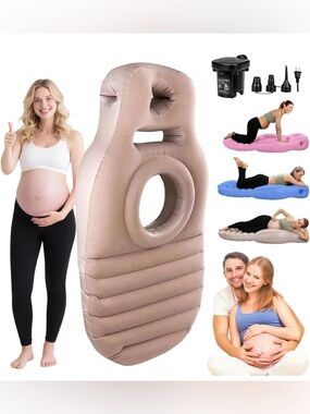 PregSpag Pregnancy Blow Up Pillow, Belly Mattress Electric Pump, Gray